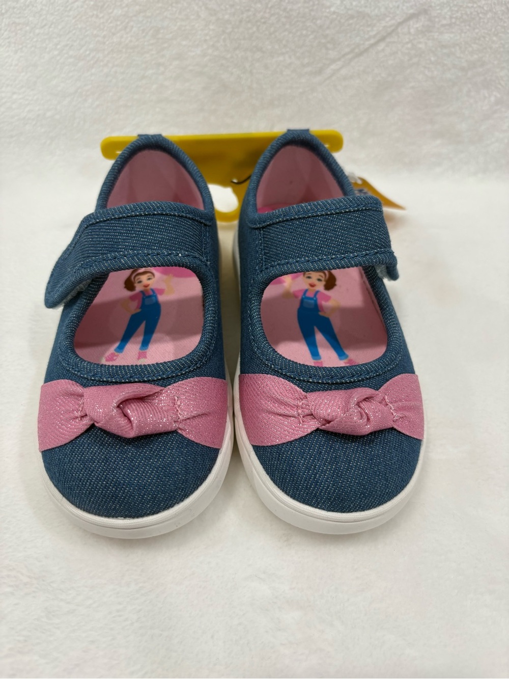 Stride Rite Denim Mary Janes with Pink Bow Accent